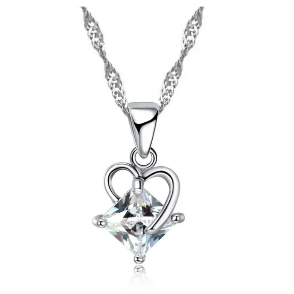 ★ Heart Necklace And Earrings 925 Sterling Silver Set Gift - Picture 2 of 3
